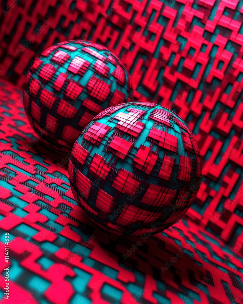 Poster dynamic interplay of abstract geometric shapes in vibrant anaglyph style composition