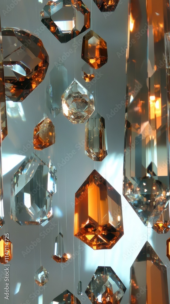 Poster intricate display of rauchtopaz and smoky quartz gems capturing light in brilliant hues
