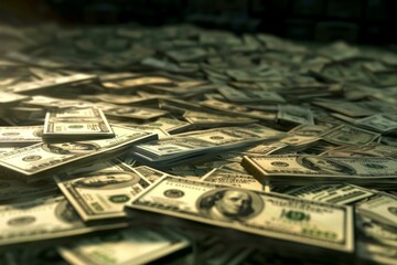 Stacks of one hundred dollar bills creating a background of wealth and prosperity