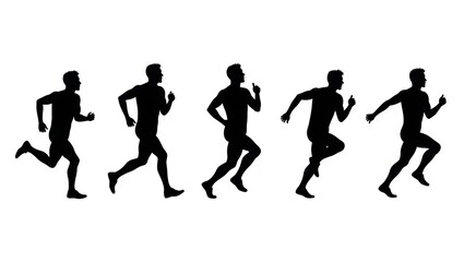 group of black runner silhouettes in motion, depicting fitness, sports, marathon, teamwork, and healthy lifestyle, perfect for fitness designs and sport-related artwork	