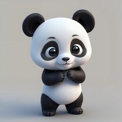 Naklejka premium Adorable 3D Rendered Baby Panda Cub Standing Sweetly, Innocent Expression, Cute Cartoon Character Design