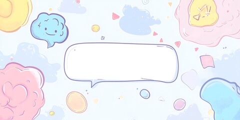 Pastel Cloudscape with Speech Bubble and Shapes