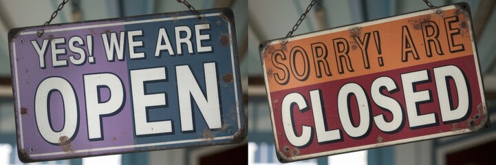 Open and closed signs displaying business hours and customer communication