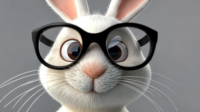 Cute Domestic Bunny Rabbit Portrait Cartoon Illustration Isolated on White
