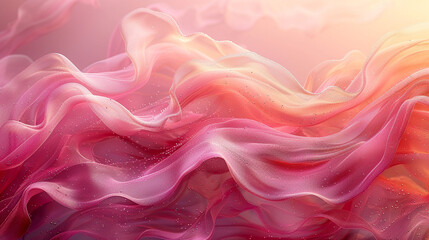 Obraz premium Flowing waves of pink and coral silk in soft sunlight ambiance
