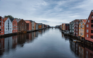 Picturesque Riverside Architecture in Trondheim's Old Town