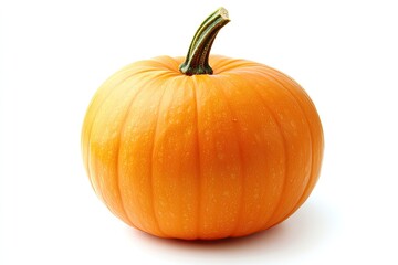 Obraz premium A vibrant orange pumpkin with smooth skin and a short green stem, isolated on white