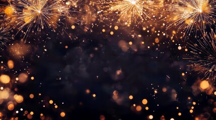 Fototapeta premium Sparkling Fireworks with Glimmering Bokeh Background Creating a Festive Atmosphere for Celebrations, Parties, and New Year Events
