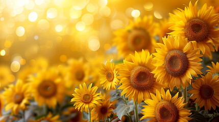 Fototapeta premium Sunflowers bask in golden sunlight in a vibrant summer garden