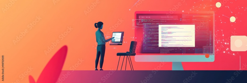 Fototapete Collaboration between human and artificial intelligence in a modern office setting during the afternoon. Generative AI