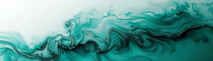 Fototapeta premium Abstract fluid art design featuring swirling green and turquoise colors with smooth gradients on a tranquil background perfect for decor and modern aesthetics