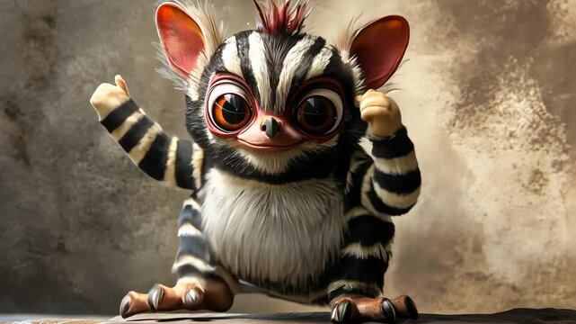 Cute Cartoon Lemur Character Vector Illustration in Black and White with Fun 3D Animation Elements