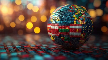 A globe made of flags representing various countries, symbolizing unity and diversity.