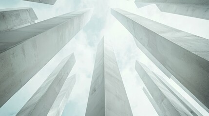 Obraz premium Tall concrete pillars reaching towards a cloudy sky.