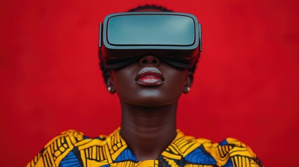 Obraz premium Woman wearing VR headset against a vibrant background.