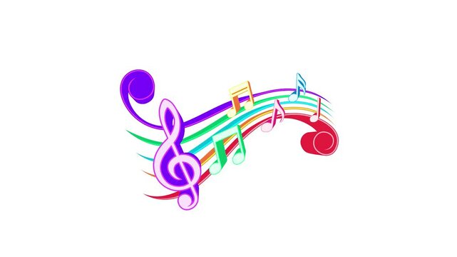 trendy colourful musical notes animation. key note sound waves motion on white screen background. animated 4k