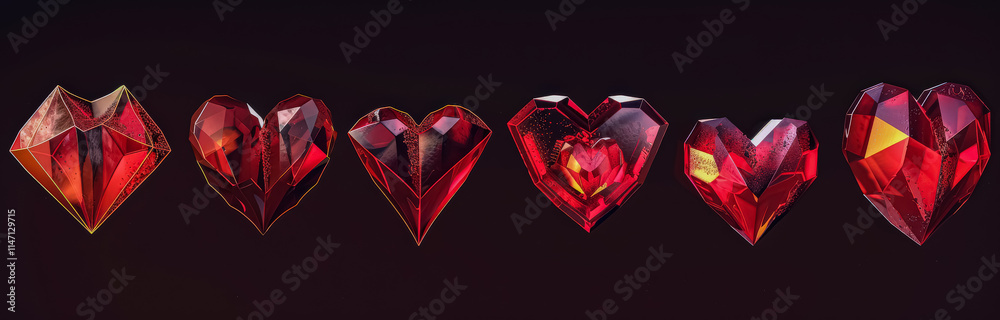 Wall mural row of red hearts are shown in a black background. the hearts are all different sizes and are arrang