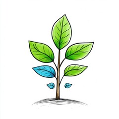 Fresh green plant with vibrant leaves showcasing growth and vitality in a minimalistic illustration style