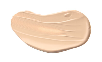 Skin foundation isolated on white, top view. Sample of cosmetic product