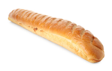 One freshly baked baguette isolated on white