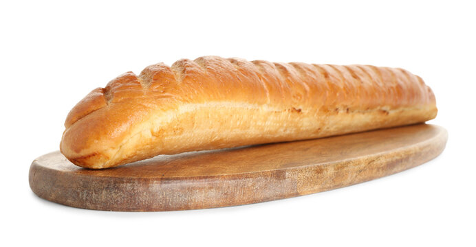 One freshly baked baguette isolated on white