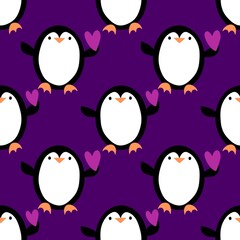 Valentine love hearts seamless 14 February penguin pattern for wrapping paper