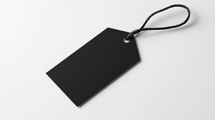 Blank black price tag with a braided string for labeling and branding purposes.