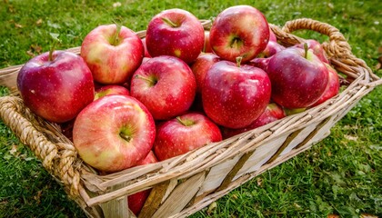 Fresh Red Apples in a Wooden Basket Ready for Market and Consumption