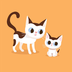 Cute charming cat family, mother cat and kitten cartoon hand drawn vector illustration. cheerful Kitty sitting, for t-shirt print, kids wear fashion design