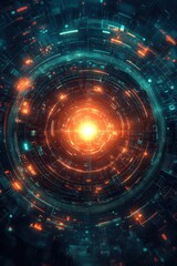Fototapeta premium Futuristic Digital Interface Featuring Dynamic Circular Data and Energy Patterns