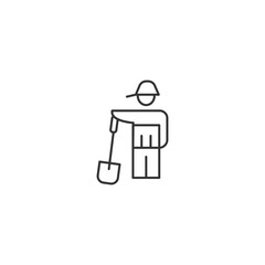 Minimalist icon of construction worker with shovel in outline style