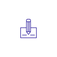 Minimalist blue line icon of pencil in holder for office and school supplies