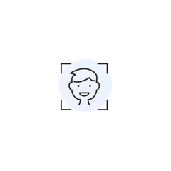 Minimalistic avatar icon in blue circle with outline and smiling face