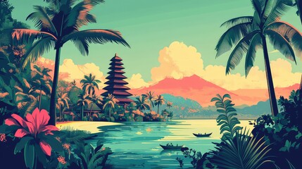 Illustration Of A Travel Poster For A Trip To Bali Island, Generative AI