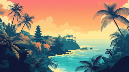 Illustration Of A Travel Poster For A Trip To Bali Island, Generative AI