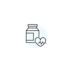 Minimalist healthcare icon with heart and medicine bottle