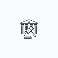 Minimalistic courtroom icon with gavel and classical structure