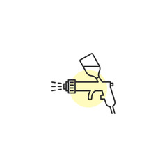 Outline of a paint sprayer icon on a yellow circle background