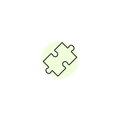 Minimalist puzzle piece icon on soft green circle background