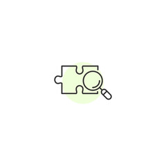 Minimalist puzzle piece with magnifying glass icon for problem solving concepts