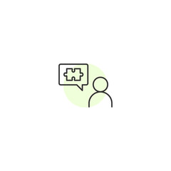 Minimalist puzzle icon with person in line art style on pale green background