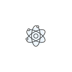 Minimalist atom icon on white background illustrating science and technology concepts