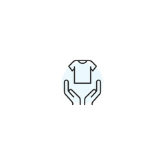 Minimalist outline icon of hands holding t-shirt for sustainable fashion concept