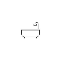 Minimalist bathroom icon with bathtub and showerhead in black and white