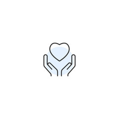 Simple line art heart embraced by hands icon