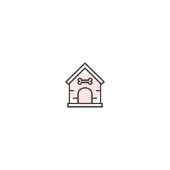 Minimalist dog house icon with bone symbol on white background