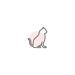 Minimalist line art of sitting cat with pastel pink circle