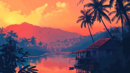 Illustration Of A Travel Poster For A Trip To Bali Island, Generative AI