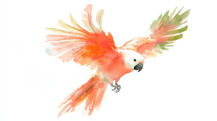 Obraz premium Whimsical watercolor parrot flying with vibrant orange and green feathers