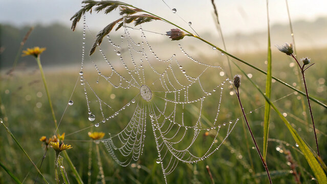 spider web with dew